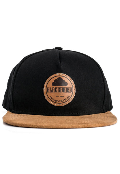 Blackskies-Pathfinder-Snapback-Cap-Black-Beige-Suede-Baseball-Cap-Basecap-Front-Patch