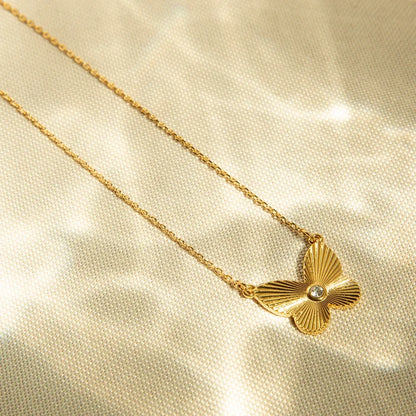 Pave Etched Butterfly Necklace in Gold - Madison's Niche