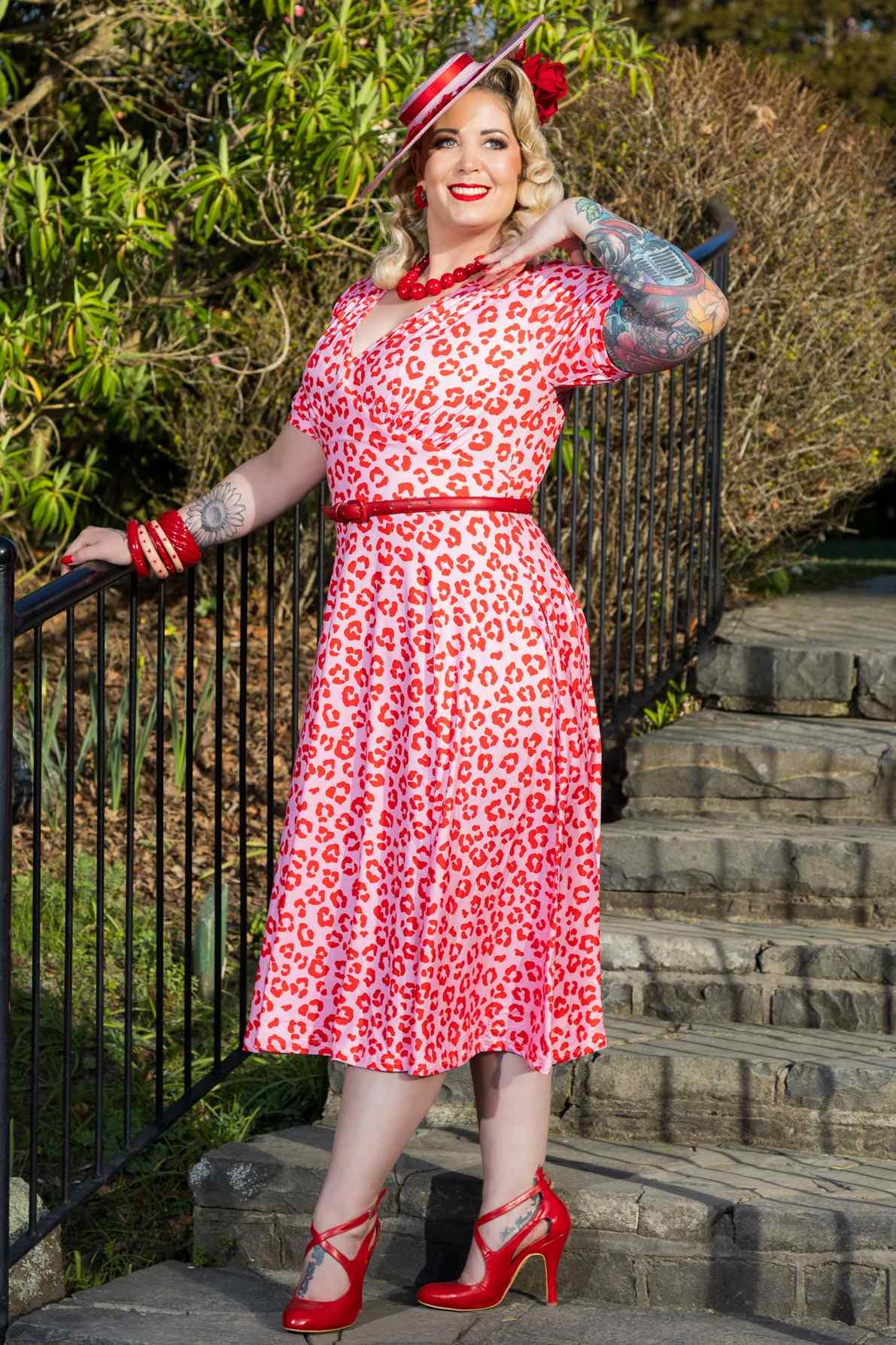 Julia Pink Cheetah Print Midi Dress