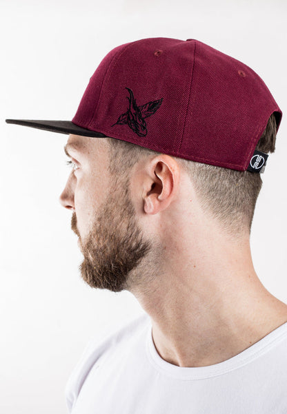 Blackskies-Port-Townsend-Snapback-Cap-Maroon-Black-Model-Back-Snap