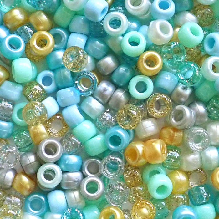 Princess Aqua Blue Mix Plastic Pony Beads, 6x9mm, 500 beads