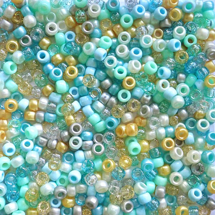 Princess Aqua Blue Mix Plastic Pony Beads, 6x9mm, 500 beads