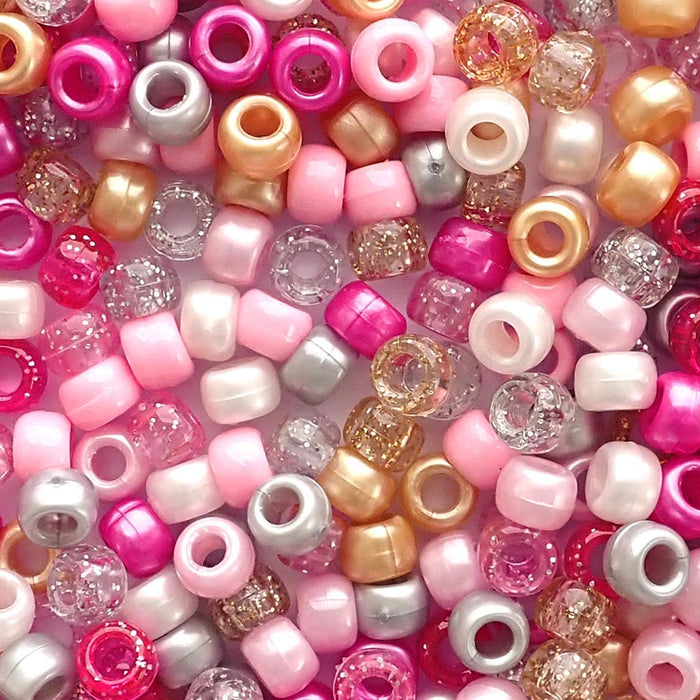Princess Pink Mix Plastic Pony Beads, 6x9mm, 500 beads