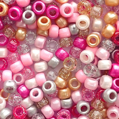 Princess Pink Mix Plastic Pony Beads, 6x9mm, 500 beads