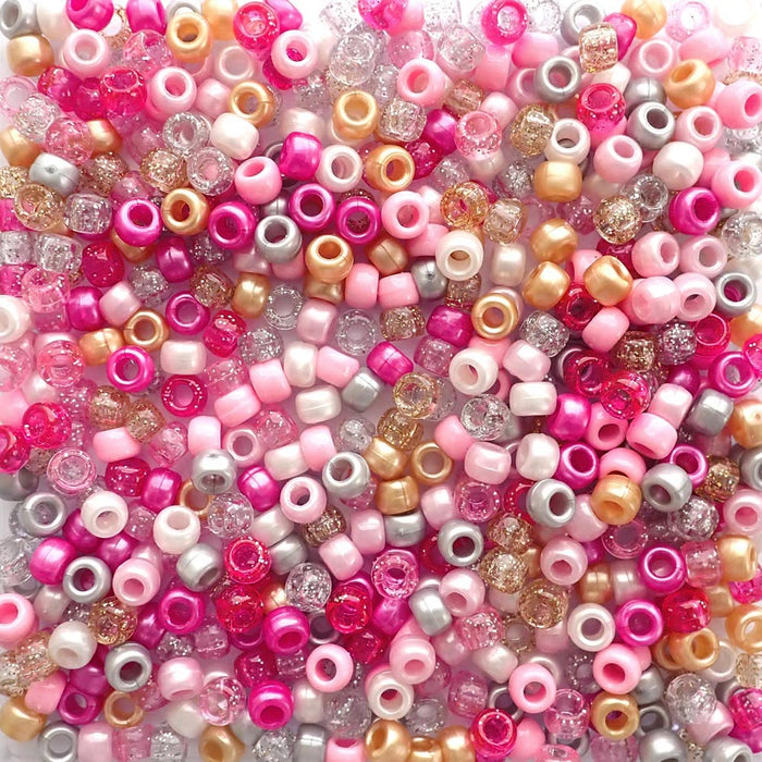 Princess Pink Mix Plastic Pony Beads, 6x9mm, 500 beads