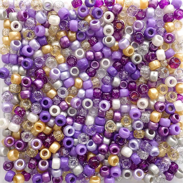 Princess Purple Mix Plastic Pony Beads, 6x9mm, 500 beads