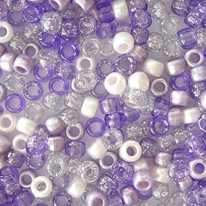 Purple Ice Mix Plastic Pony Beads, 6x9mm, 500 beads
