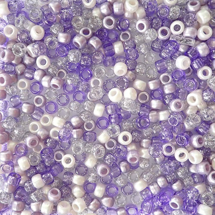Purple Ice Mix Plastic Pony Beads, 6x9mm, 500 beads