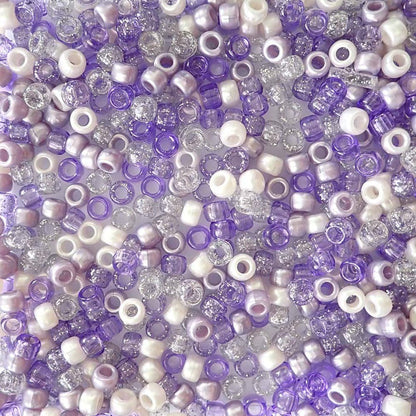 Purple Ice Mix Plastic Pony Beads, 6x9mm, 500 beads