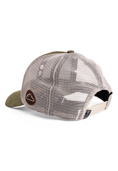 Trucker cap with mesh design on a white background