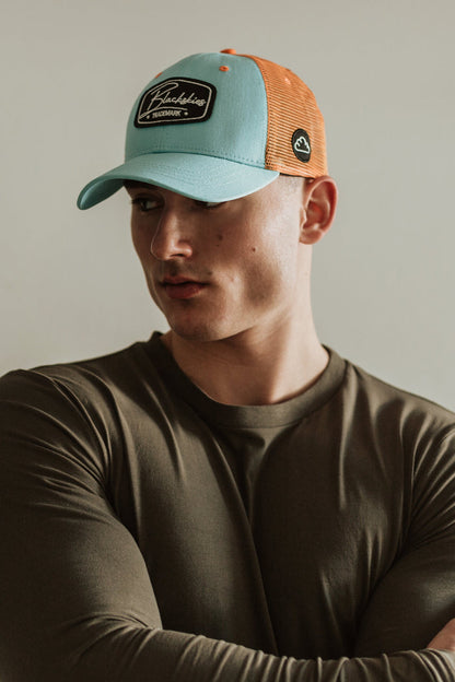 Race-Baseball-Cap-Light-Blue-Orange-Light-Blue-Model