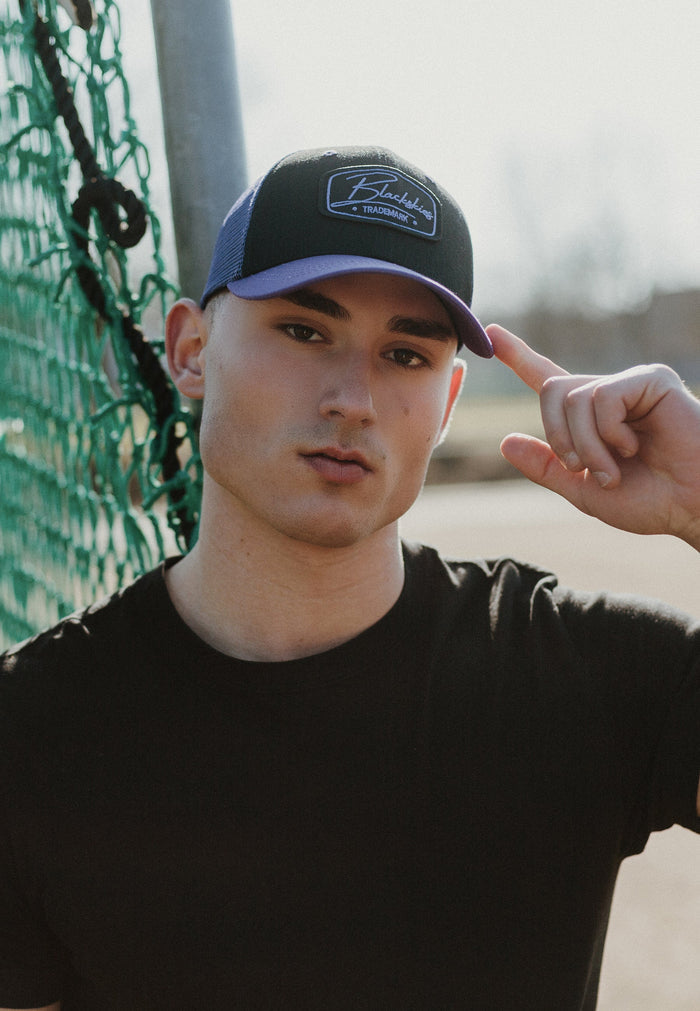 Blackskies-Race-Baseball-Cap-Trucker-Mesh-Mens-Womens-Lilac-Black-Model-2