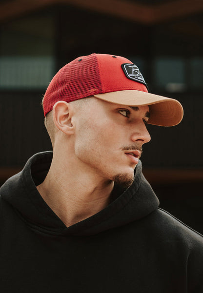 Blackskies-Race-Baseball-Cap-Red-Gold-Model-2