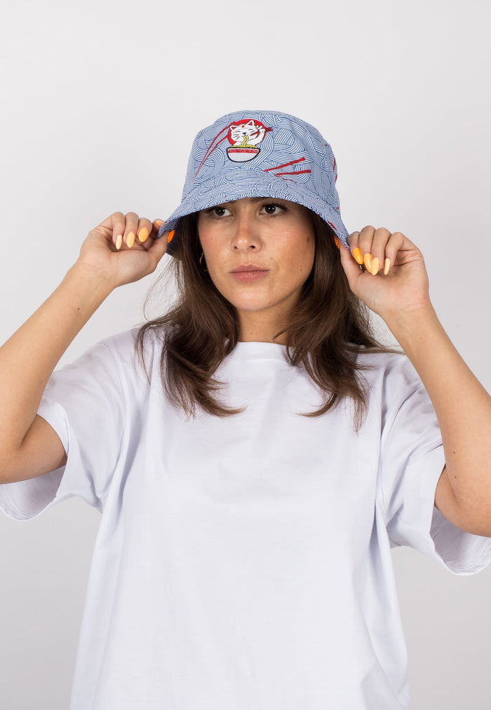 Blackskies-Ramen-Bucket-Hat-Blue-Cat-Top-Japanese-Noodles-Food-Female