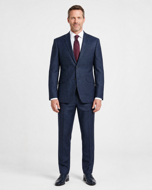 Raphael Mens Textured Blue Slim Fit Notch Lapel 2-Button Wool Suit