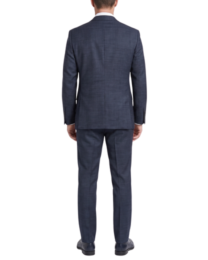 Raphael Mens Textured Blue Slim Fit Notch Lapel 2-Button Wool Suit