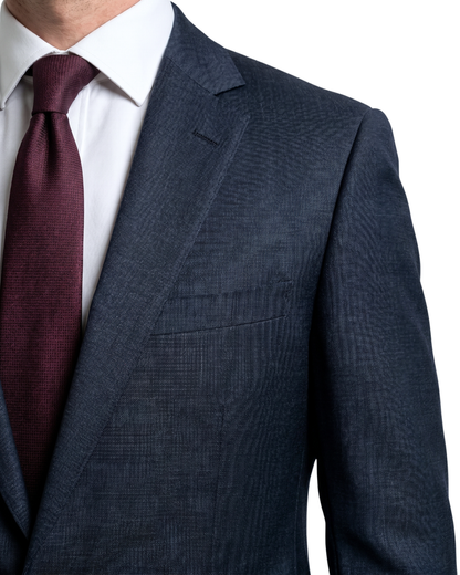 Raphael Mens Textured Blue Slim Fit Notch Lapel 2-Button Wool Suit