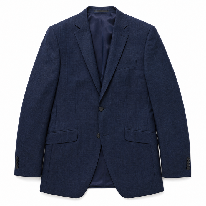 Raphael Mens Textured Blue Slim Fit Notch Lapel 2-Button Wool Suit