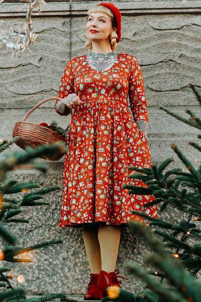 Billie Red Christmas Fair Long Sleeved Dress