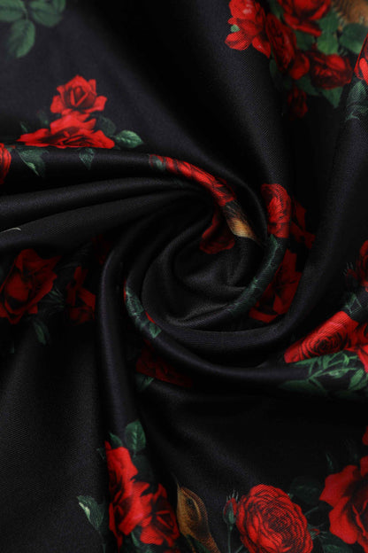 Lily Red Rose & Bird Off Shoulder Dress In Black
