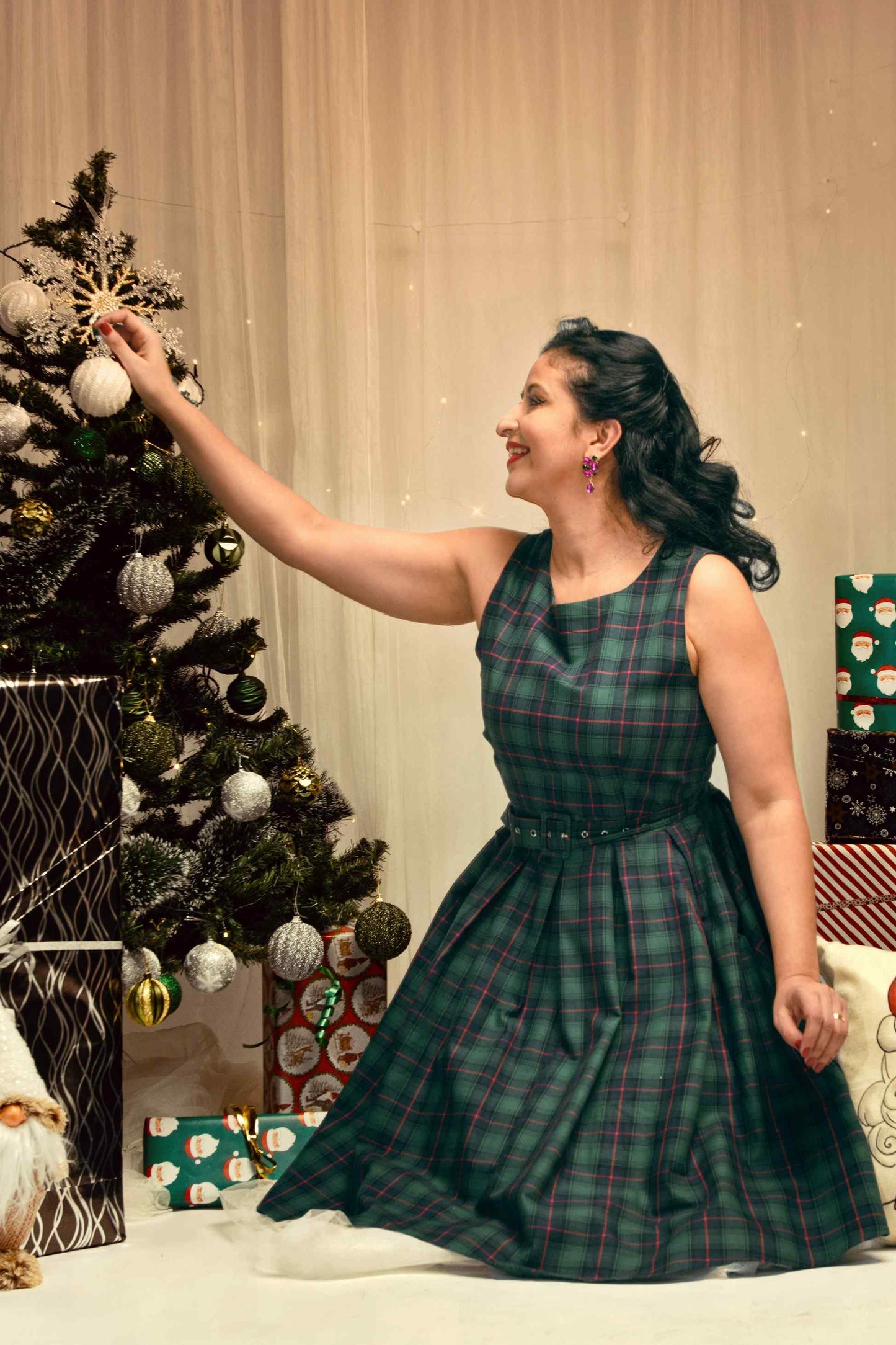 Annie Tartan Swing Dress in Green/Red