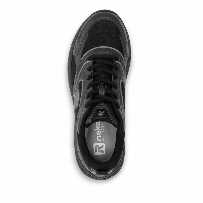Rieker Camden women's white grey trainers side angle view showing lace fastening and lightweight sole