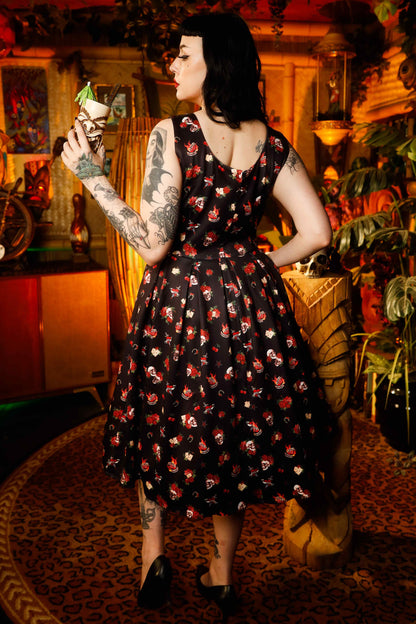Amanda Rockabilly Skull & Rose Swing Dress