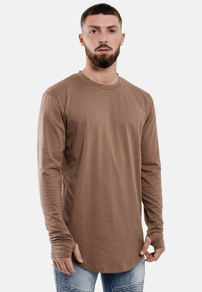 Oversize-Round-Longline-Longsleeve-T-Shirt-Brown-Thumbholes