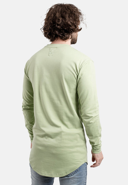 Blackskies-Round-Long-Sleeve-Longline-T-Shirt-Sage-Green-Back-Elongated