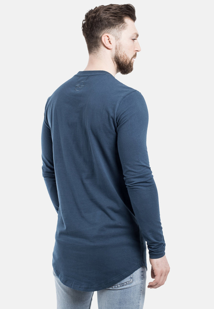 Blackskies-Round-Longline-Long-Sleeve-T-Shirt-Blue-Curved-Side