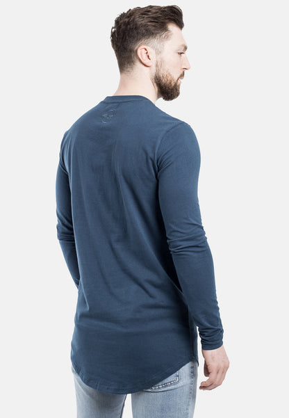 Blackskies-Round-Longline-Long-Sleeve-T-Shirt-Blue-Curved-Side