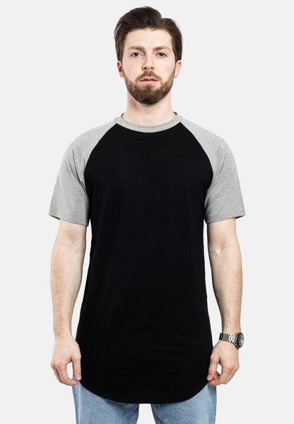 Blackskies-Round-Longline-Baseball-Short-Sleeve-T-Shirt-Black-Grey-Longshirt-Front