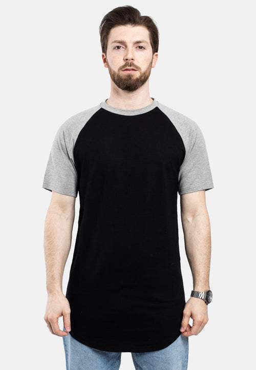 Blackskies-Round-Longline-Baseball-Short-Sleeve-T-Shirt-Black-Grey-Longshirt-Front