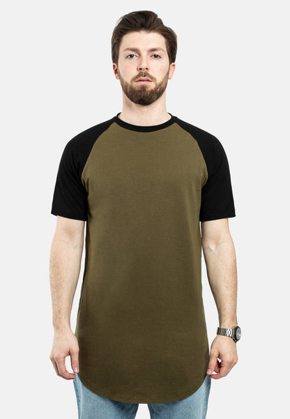 Blackskies-Round-Longline-Baseball-Short-Sleeve-T-Shirt-Olive-Black-Front-Long