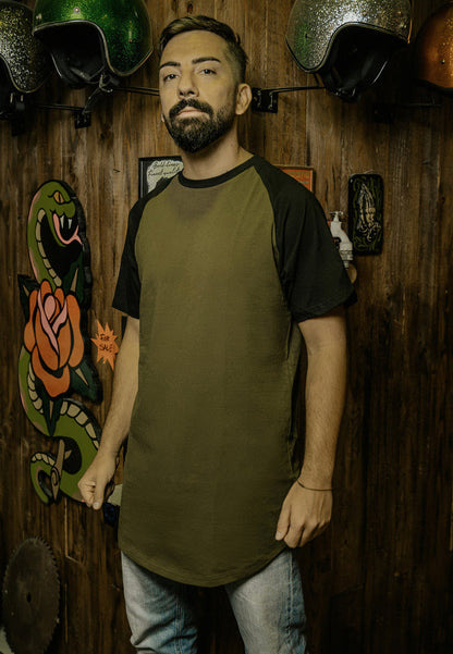 Blackskies-Baseball-Short-Sleeve-T-Shirt-Olive-Black-Longline-Tee