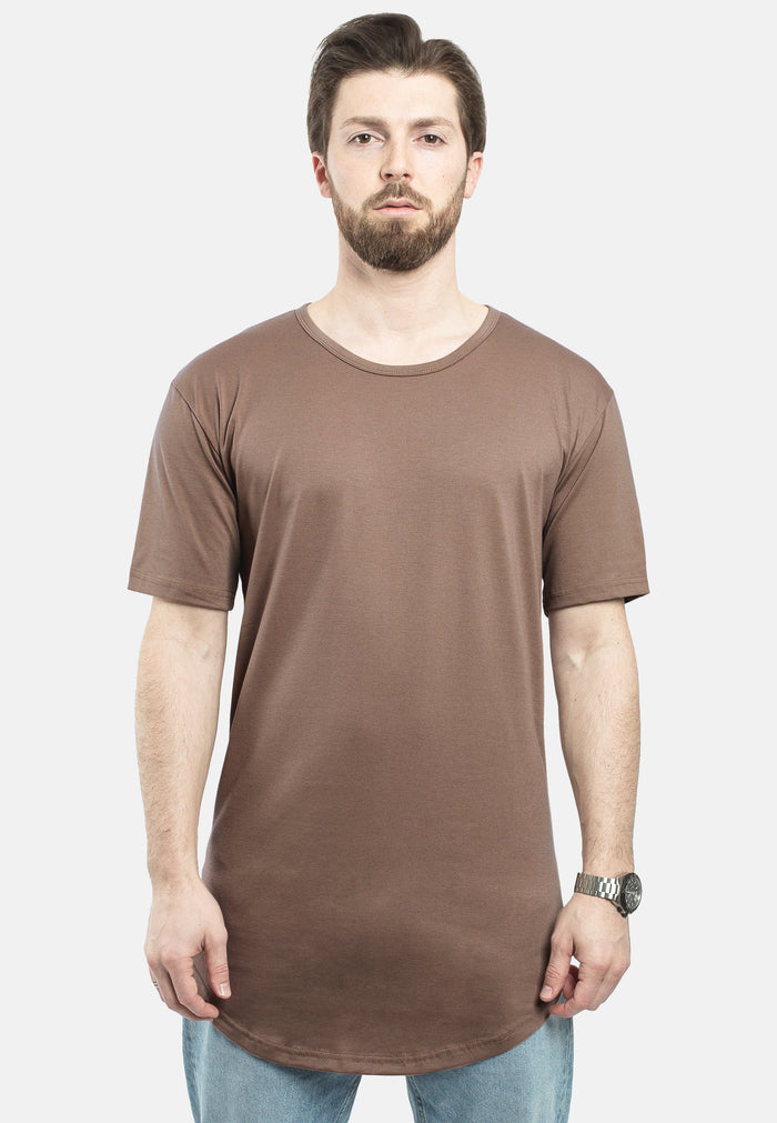 Blackskies-Round-Longline-T-Shirt-Brown-Mens-Curved-Tee-Front