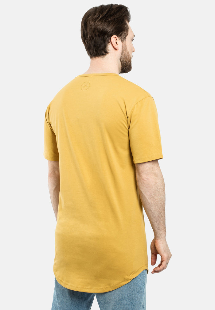 Blackskies-Round-Longline-T-Shirt-Mustard-Mens-Curved-Tee-Back-2