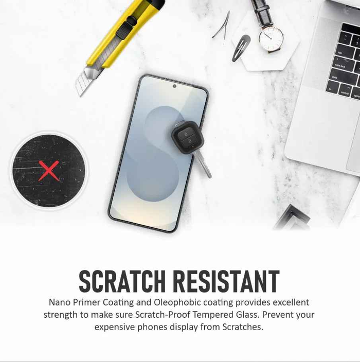 Clear tempered glass screen protector for Samsung Galaxy S24 Ultra by techplus, with 9H hardness for screen protection.