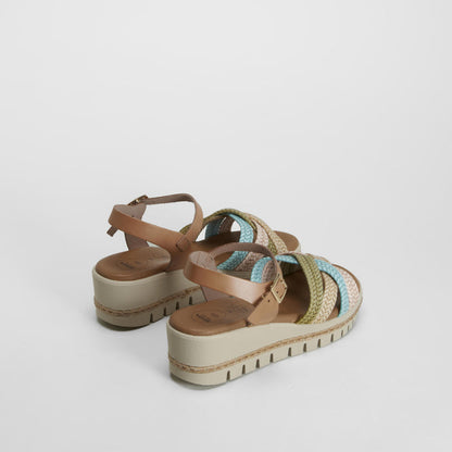Sandalia cuña rafia piel multicolor SENDA ROAD