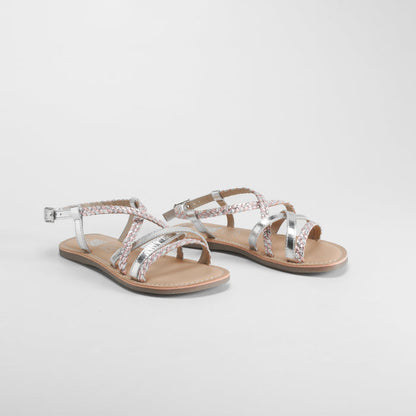 Sandalia de piel cruce trenzada plata OH GIRL