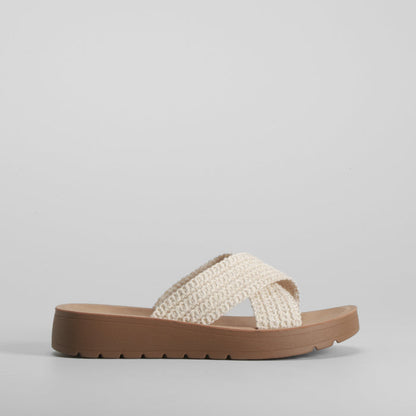 Sandalia pala cruzada macramé beige SENDA ROAD