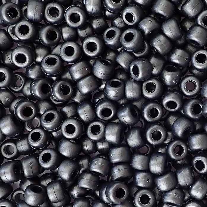 Satin Matte Black Pearl Plastic Pony Beads, 6x9mm, 500 beads