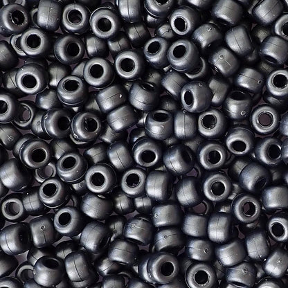 Satin Matte Black Pearl Plastic Pony Beads, 6x9mm, 500 beads