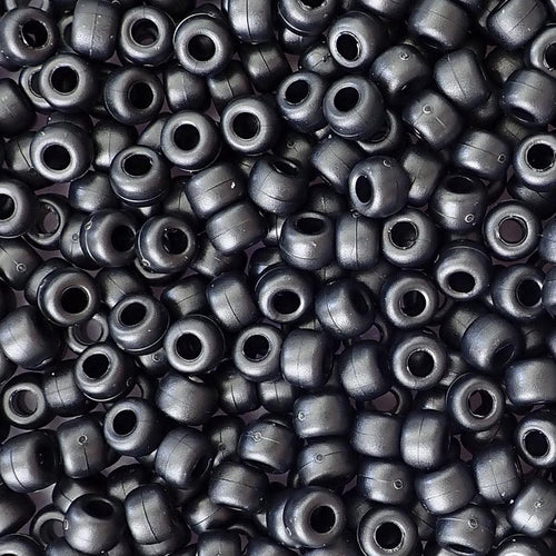 Satin Matte Black Pearl Plastic Pony Beads, 6x9mm, 500 beads