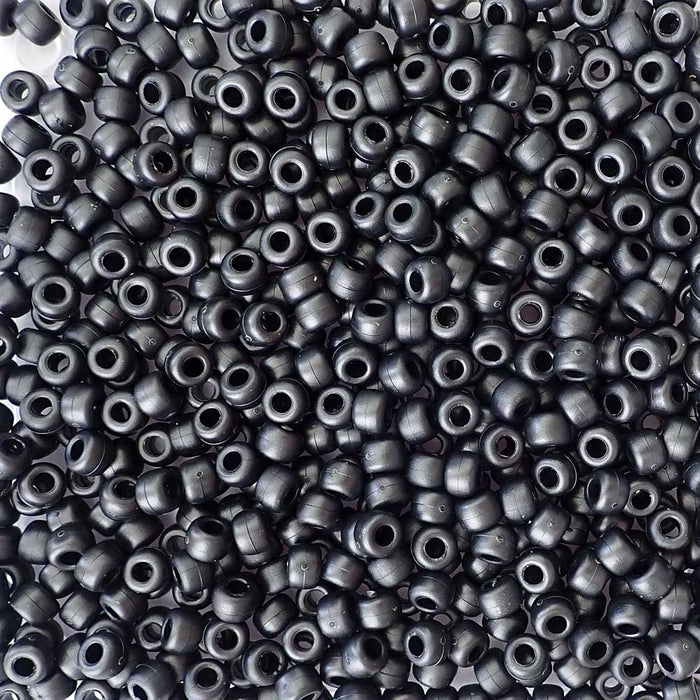 Satin Matte Black Pearl Plastic Pony Beads, 6x9mm, 500 beads
