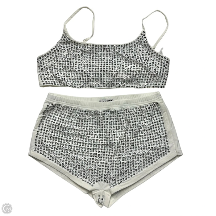 Shorts Set By Fashion Nova In Silver & White, Size: L