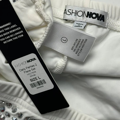 Shorts Set By Fashion Nova In Silver & White, Size: L