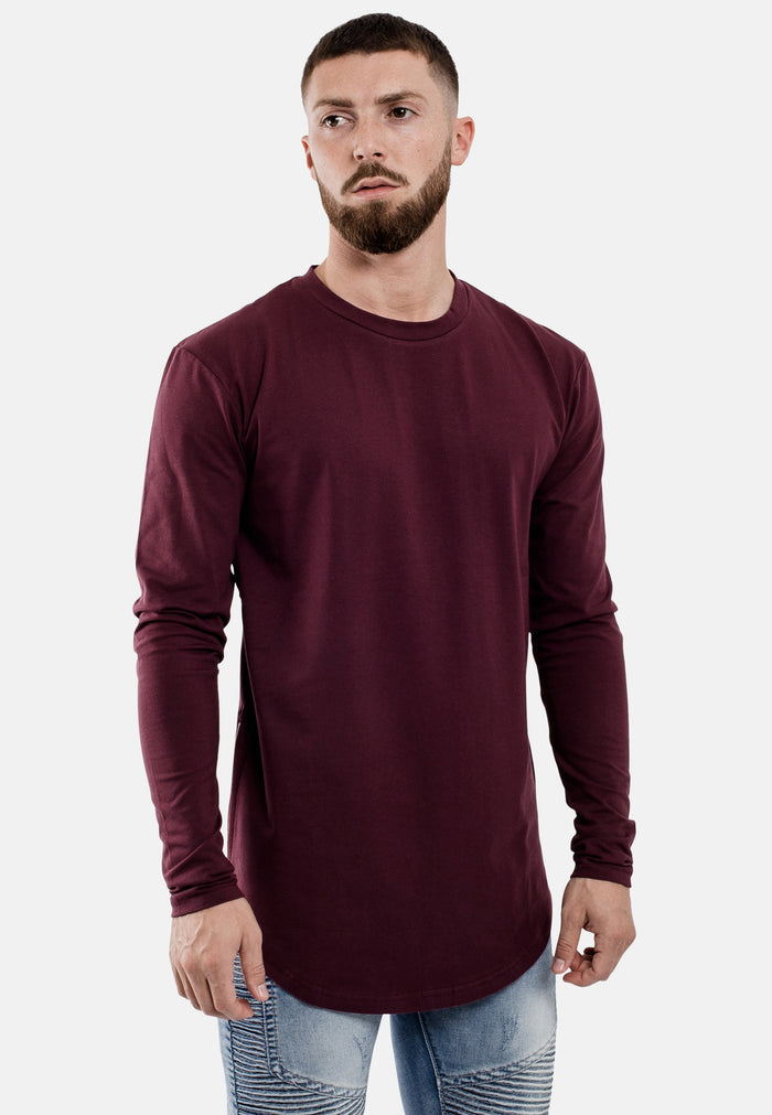 Oversize-Side-Zip-Longline-Longsleeve-T-Shirt-Burgundy-Zipper