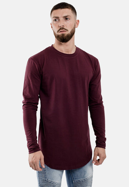 Oversize-Side-Zip-Longline-Longsleeve-T-Shirt-Burgundy-Zipper