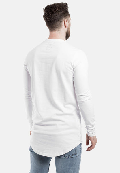 Blackskies-Side-Zip-Longline-Long-Sleeve-T-Shirt-White-Curved-Hem-Back-Model
